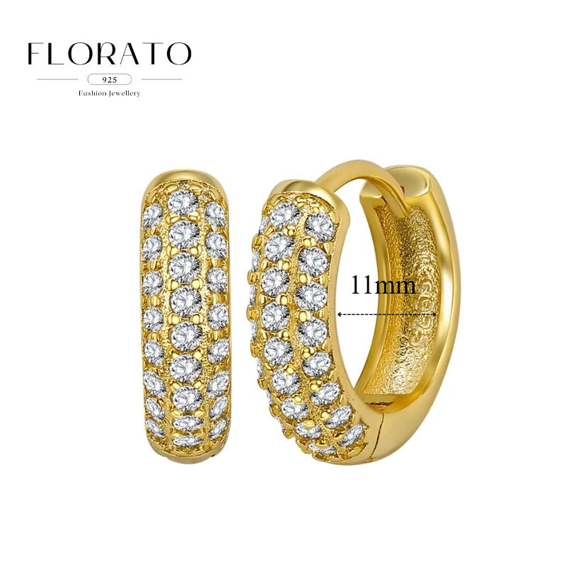 Pendientes de plata de ley 925 con microincrustaciones de circonitas en forma de aro y hebilla geométrica de lujo, joyería de moda, regalo al por mayor