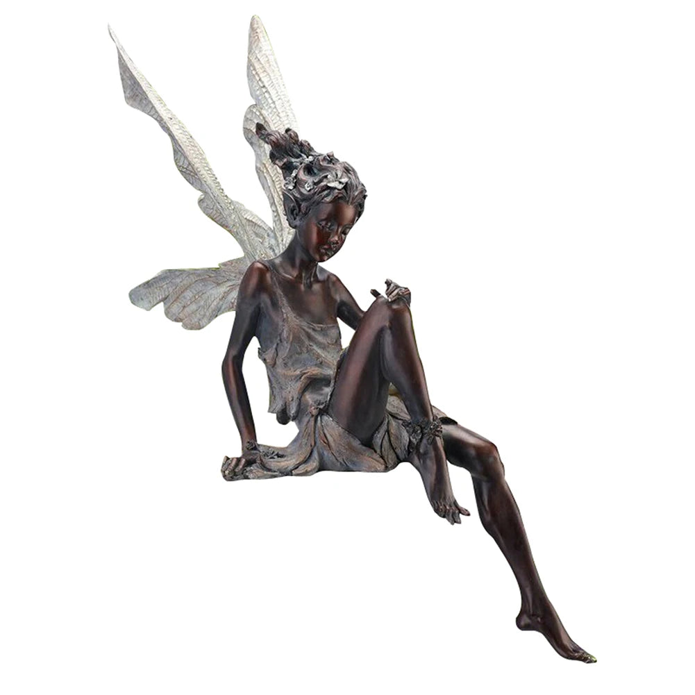 Escultura de hada de las flores para jardín, paisajismo, arte de patio, adorno de resina, estatua de Turek sentada, figuras de ángel para exteriores, decoración artesanal