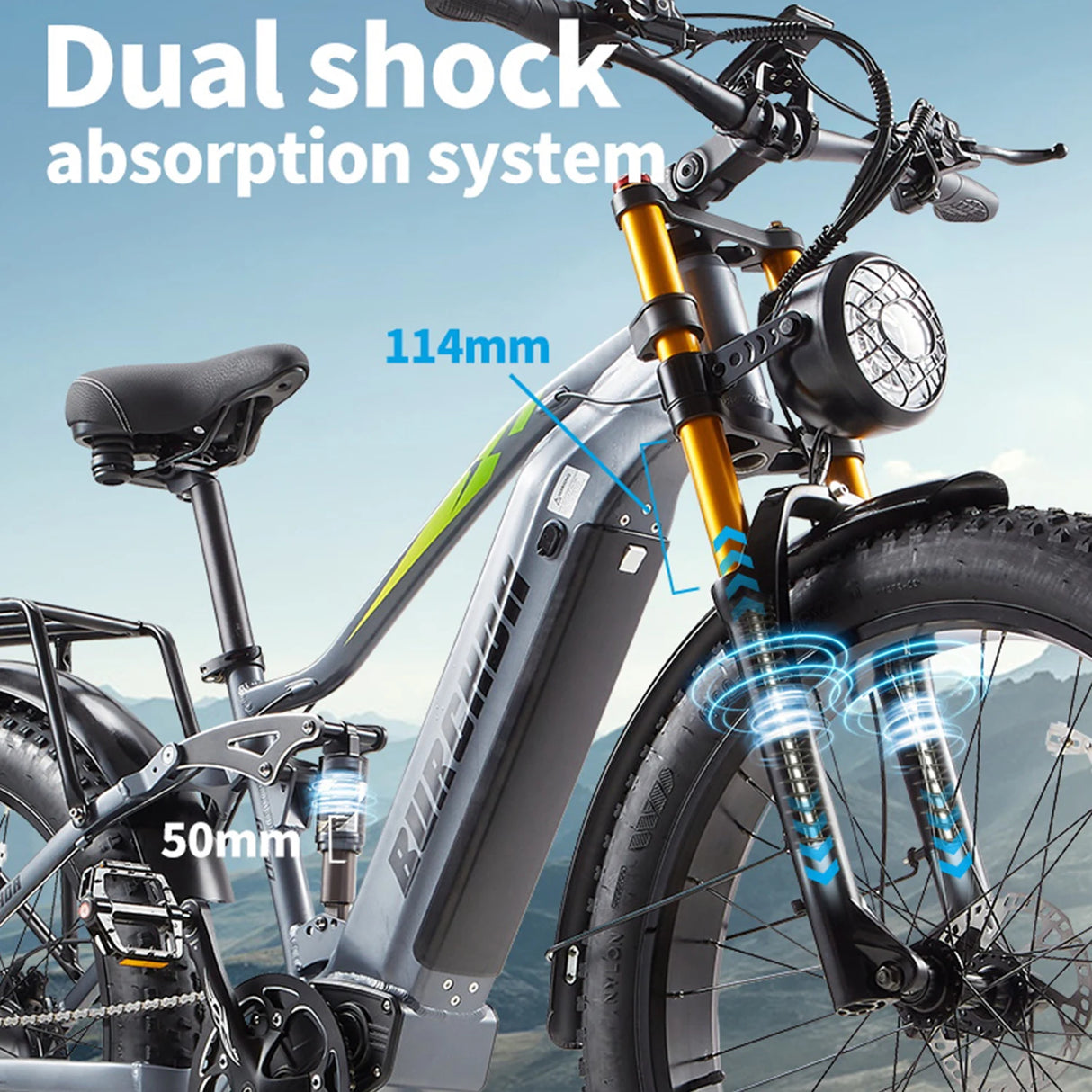 Bicicleta eléctrica BURCHDA RX80 para adultos, motor de 1000 W, batería de 48 V 20 Ah, neumáticos anchos todoterreno de 26", bicicleta eléctrica para montaña y nieve, ciclismo todoterreno