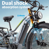 Bicicleta eléctrica BURCHDA RX80 para adultos, motor de 1000 W, batería de 48 V 20 Ah, neumáticos anchos todoterreno de 26", bicicleta eléctrica para montaña y nieve, ciclismo todoterreno