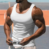 American Vest, Summer Europe And The United States Men Stretch Sports Gym Training, Tight Hurdle Sleeveless Top Solid Color Vest - Lootquake