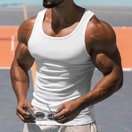 American Vest, Summer Europe And The United States Men Stretch Sports Gym Training, Tight Hurdle Sleeveless Top Solid Color Vest - Lootquake