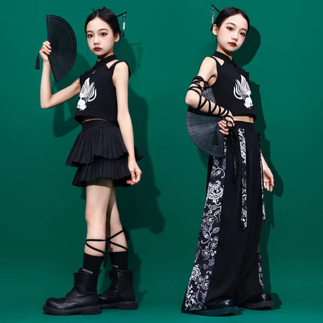 4-15 years old Girls jazz dance costumes Girls Jazz Hip Hop Dance Costume Girls Skirt Set - Lootquake