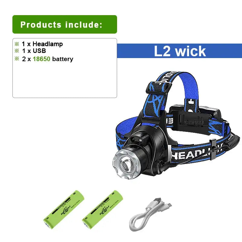 Linterna frontal de pesca de alta potencia XHP360 de 1000000 LM, recargable, para camping, senderismo, LED, con batería externa