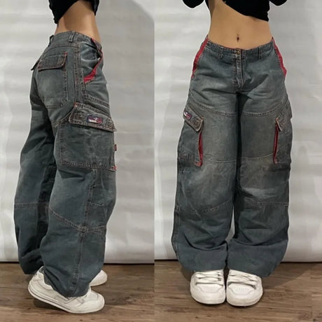 Streetwear Fashion New Multi-pocket Washed Baggy Jeans Men And Women Y2K Hip-hop Harajuku Casual Gothic High Waist Wide Trouser - Lootquake