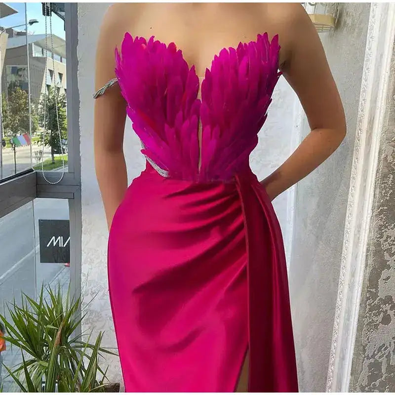 White Angel Feather Dress Luxury Design Women's Off Shoulder Elegant Long Dress Halloween Christmas Party Evening Wedding Dress - Lootquake