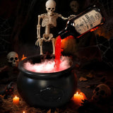 Caldero de bruja de Halloween con luz LED y generador de niebla, decoración de esqueleto para fiestas de Halloween espeluznantes, hogar y fiestas de Halloween.