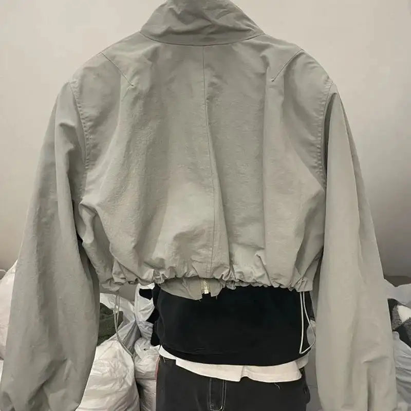 2024 Autumn Vintage Women's Windbreaker Cropped Jackets Harajuku Oversized Streetwear Long Sleeve Fashion Female Elegant Top - Lootquake