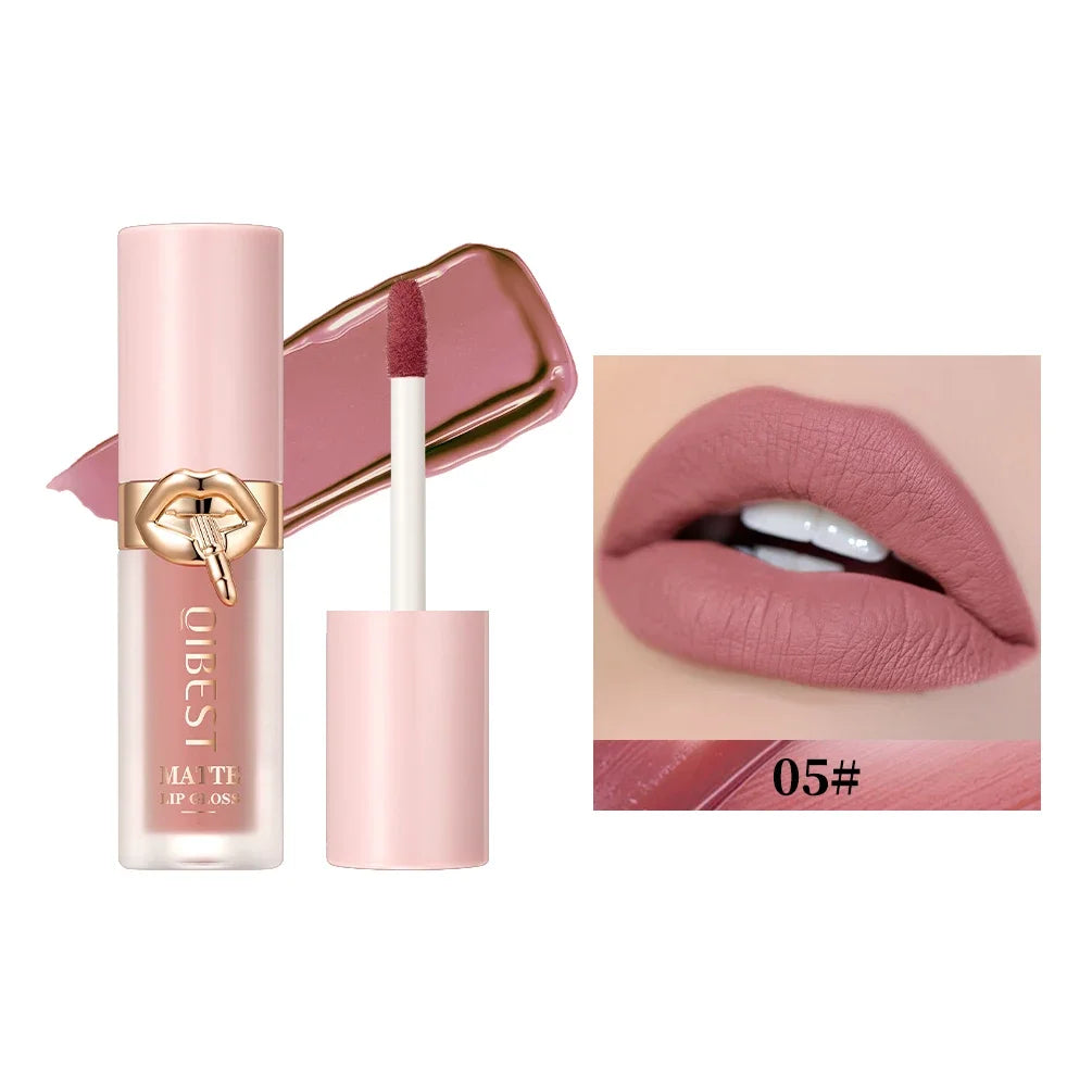QIBEST 10 Colors Nude Matte Liquid Lipstick Waterproof Silky Lip Gloss Non-Stick Cup Lasting Purple Red Lip Tint Durable Makeup