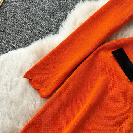 SINGREINY Office Lady Sweater Long Dress 2023 Bow Single Breasted Elastic Split Women Autumn Dress Fashion Senior Knitted Dress - Lootquake