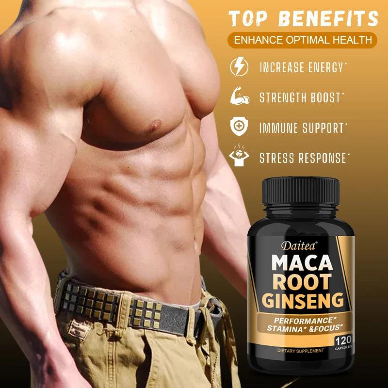 Black + Red + Yellow Maca Root Ginseng Extract Supplement for Men and Women, Natural Energy Support, Stamina, Focus