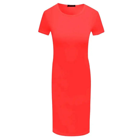 652F Women Summer Short Sleeve Plain Slim Fitted Knee Length Package Hip Long Dress - Lootquake
