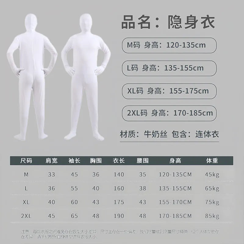 Halloween Costume for Adults & Kids Solid Black JumpSuit Invisible Man & Cat Character Men's Tight Invisibility Clothes