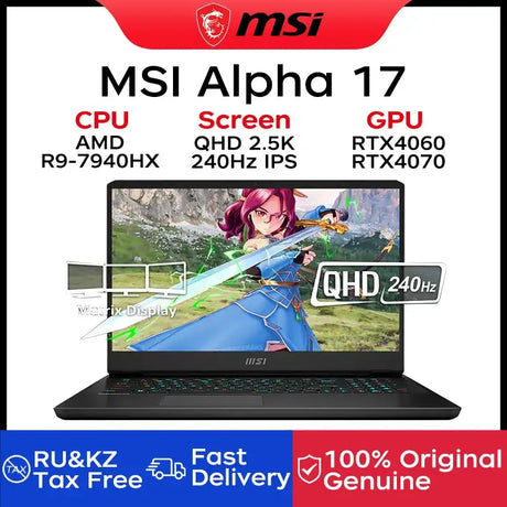 MSI Alpha 17 Gaming Laptop 17.3 Inch QHD 2.5K 240Hz IPS Screen Notebook AMD Ryzen R9-7940HX 16GB 1TB RTX4070 Gaming Computer PC - Lootquake