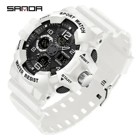 SANDA 3168 White Sport Watch  LED Digital 50M Waterproof Watch Men Multifunction Clock Relogio Masculino Men Military Watches - Lootquake