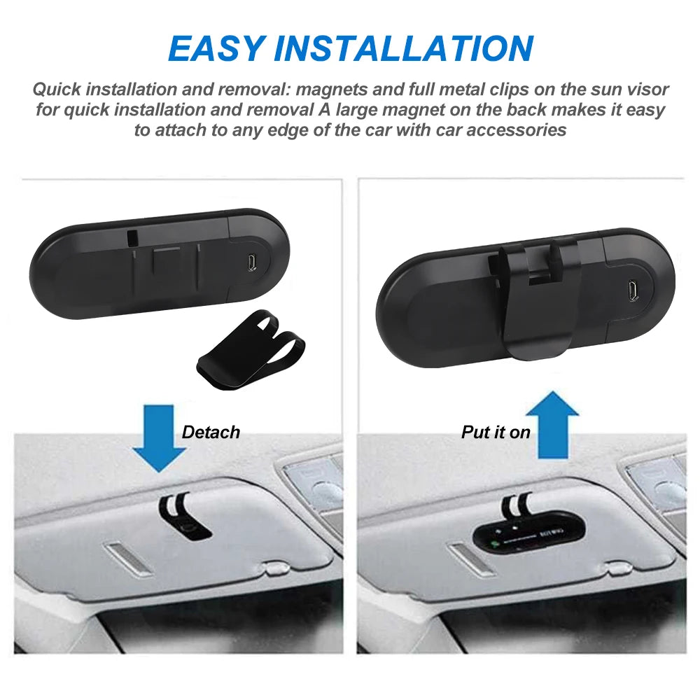 Kit mains libres Bluetooth pour voiture, clip pare-soleil, récepteur audio sans fil, haut-parleur stéréo sans fil, lecteur de musique MP3