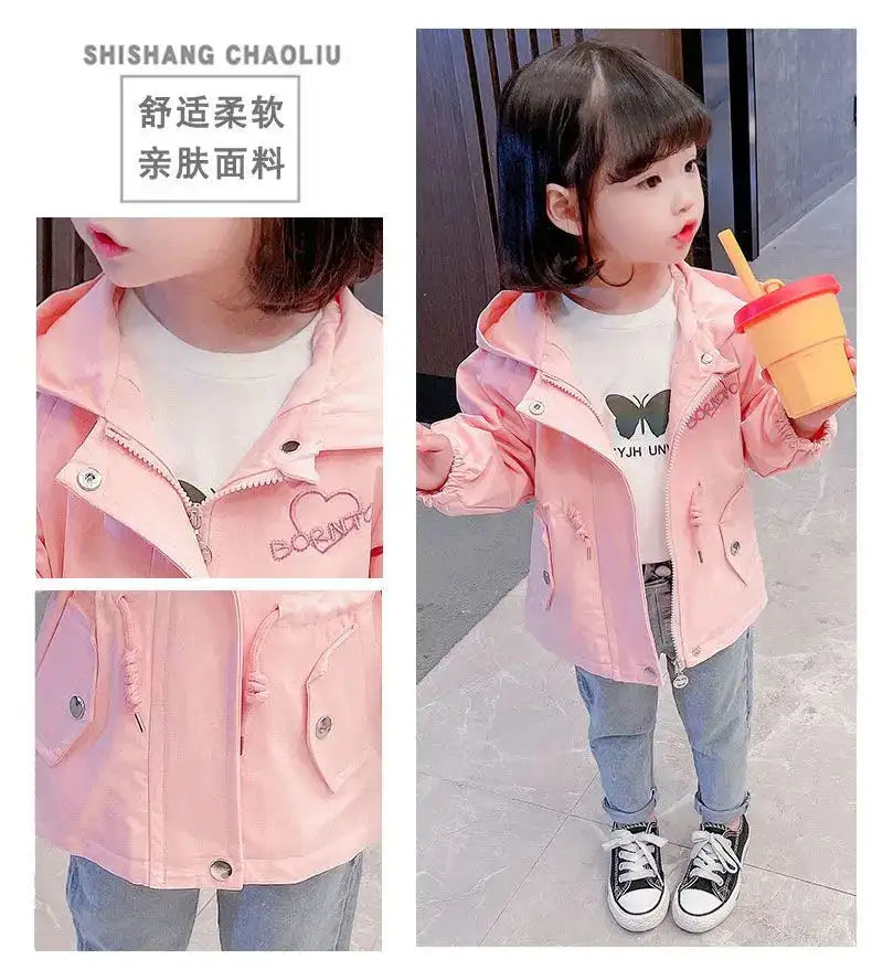 Girls Windbreaker Medium Length Coat Spring and Autumn New Children's Fashion Hooded Coat Little Girl Trench Coat - Lootquake