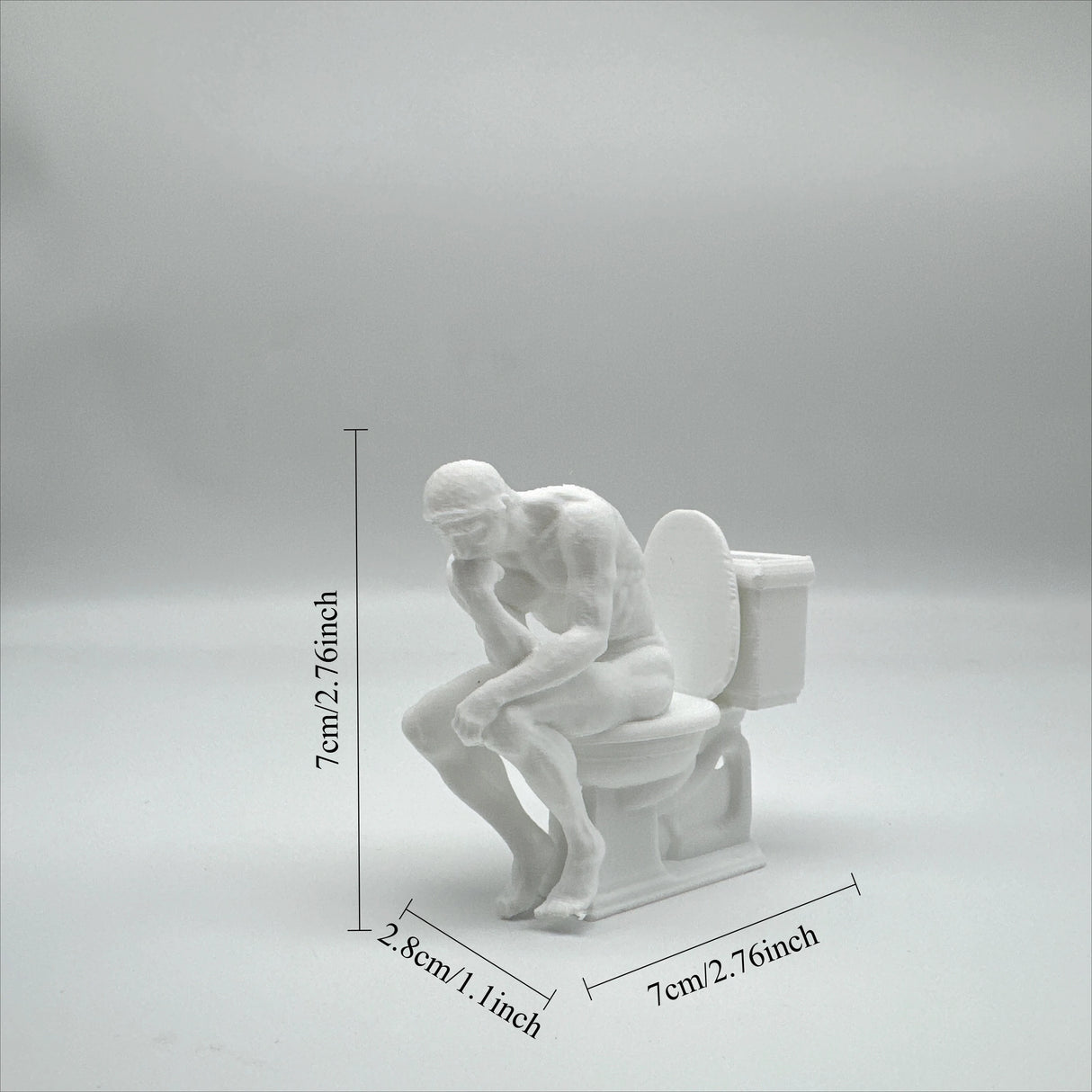 3D Printed, The Thinker Statue Sitting on Toilet, Durable Plastic, Humorous Bathroom Desktop Office Decor, Unique Design