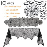 Halloween Decorations Set Spider Web Table Runner Fireplace Scarf Cover Tablecloth 3D Bats Wall Stickers Halloween Party Decor