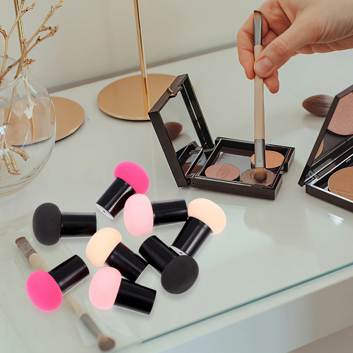 8 Pcs Powder Puff Sponge Wet Dry Makeup Foundation Blending Sponges Mushroom Head Beauty Tools BeigeRed