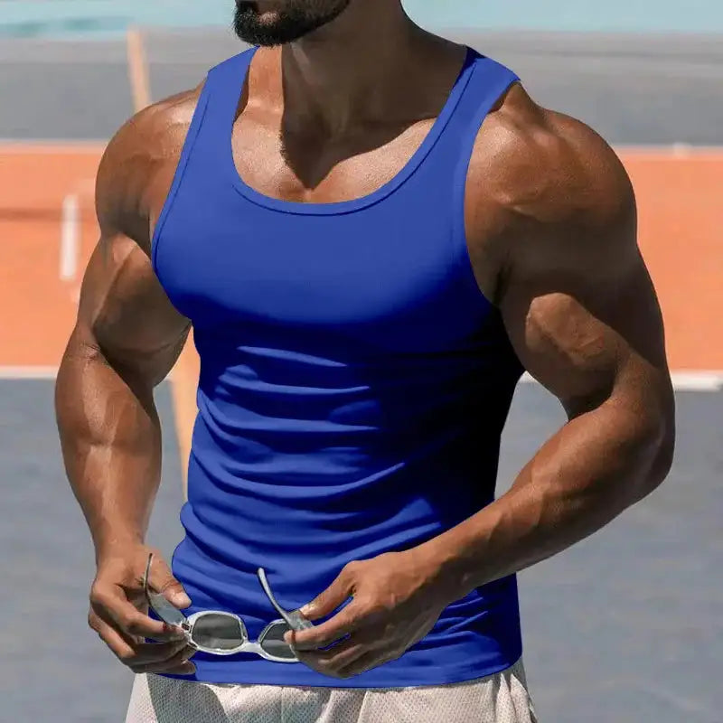 American Vest, Summer Europe And The United States Men Stretch Sports Gym Training, Tight Hurdle Sleeveless Top Solid Color Vest - Lootquake