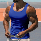 American Vest, Summer Europe And The United States Men Stretch Sports Gym Training, Tight Hurdle Sleeveless Top Solid Color Vest - Lootquake