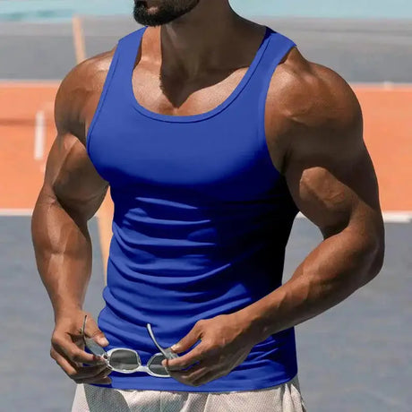 American Vest, Summer Europe And The United States Men Stretch Sports Gym Training, Tight Hurdle Sleeveless Top Solid Color Vest - Lootquake