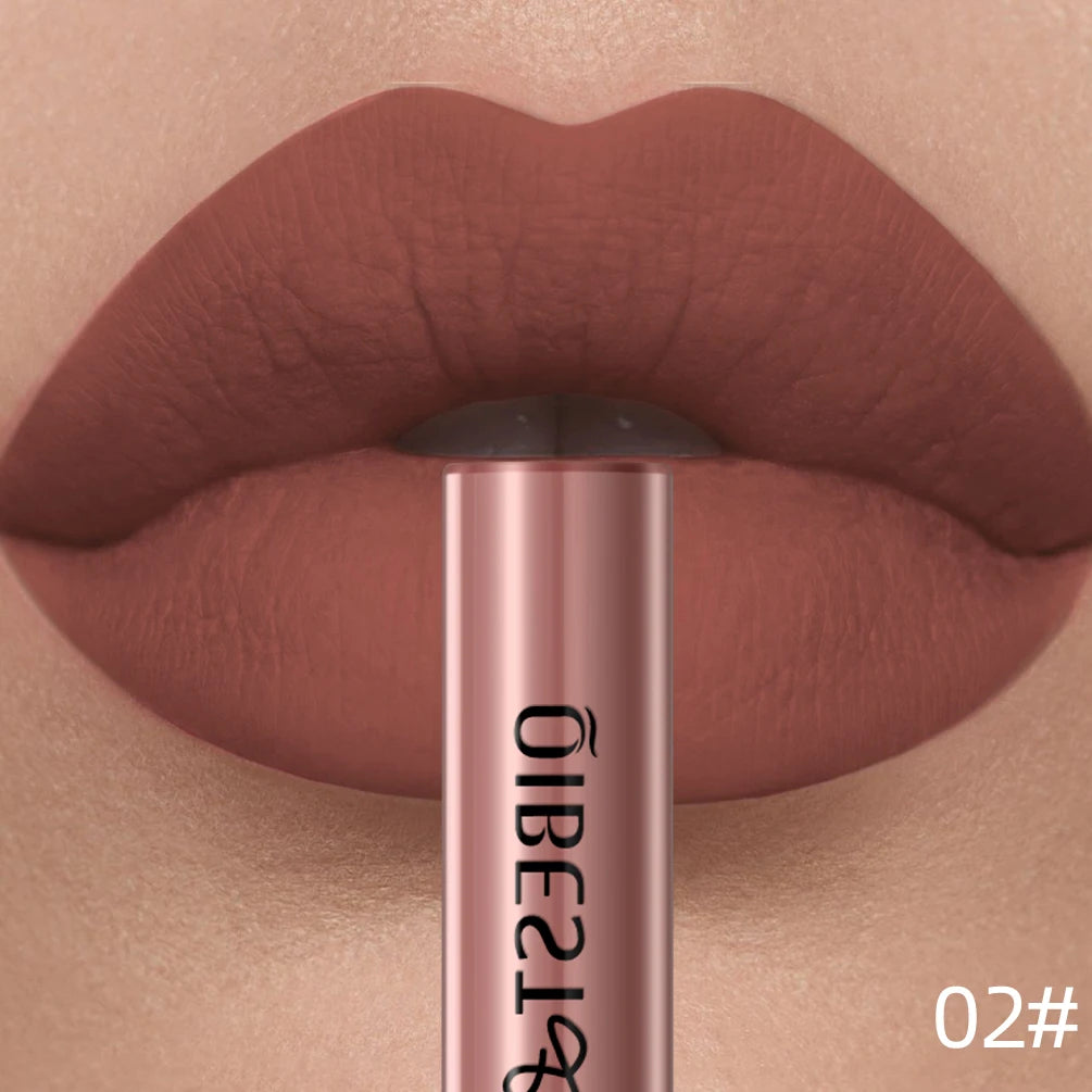 QIBEST Rouge à lèvres liquide mat Waterproof longue tenue Velours Gloss à lèvres Tube de teinte Pigment Nude mat Rouge à lèvres Maquillage des lèvres