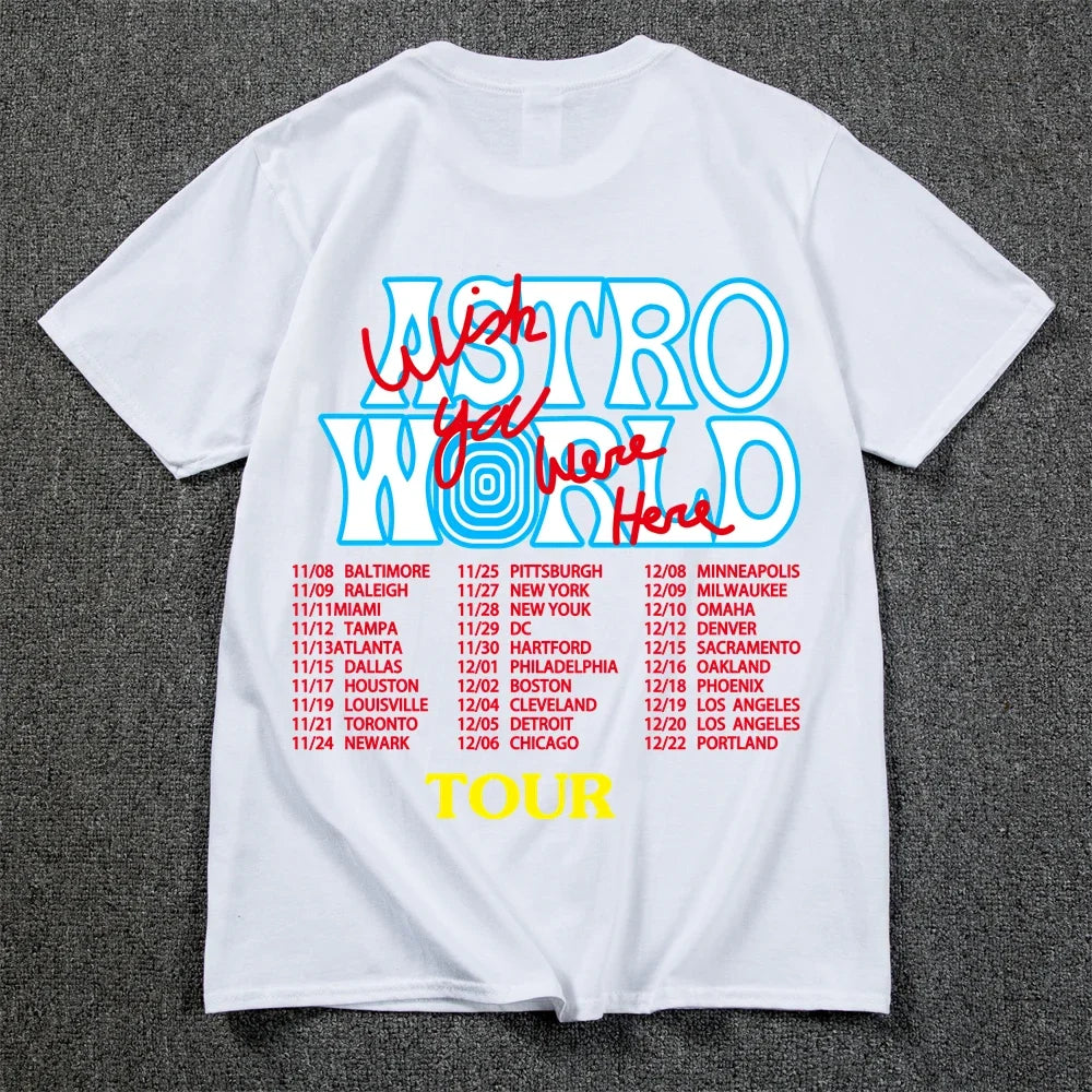 New Summer Hip Hop T Shirt Men Women Cactus Jack Harajuku T-Shirts WISH YOU WERE HERE Letter Print Tee Tops - Lootquake