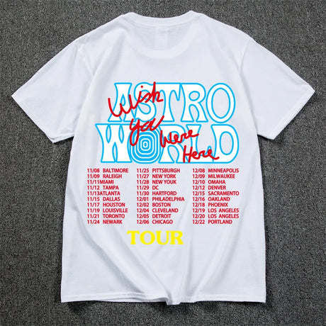 New Summer Hip Hop T Shirt Men Women Cactus Jack Harajuku T-Shirts WISH YOU WERE HERE Letter Print Tee Tops - Lootquake
