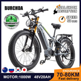 Bicicleta eléctrica BURCHDA RX80 para adultos, motor de 1000 W, batería de 48 V 20 Ah, neumáticos anchos todoterreno de 26", bicicleta eléctrica para montaña y nieve, ciclismo todoterreno