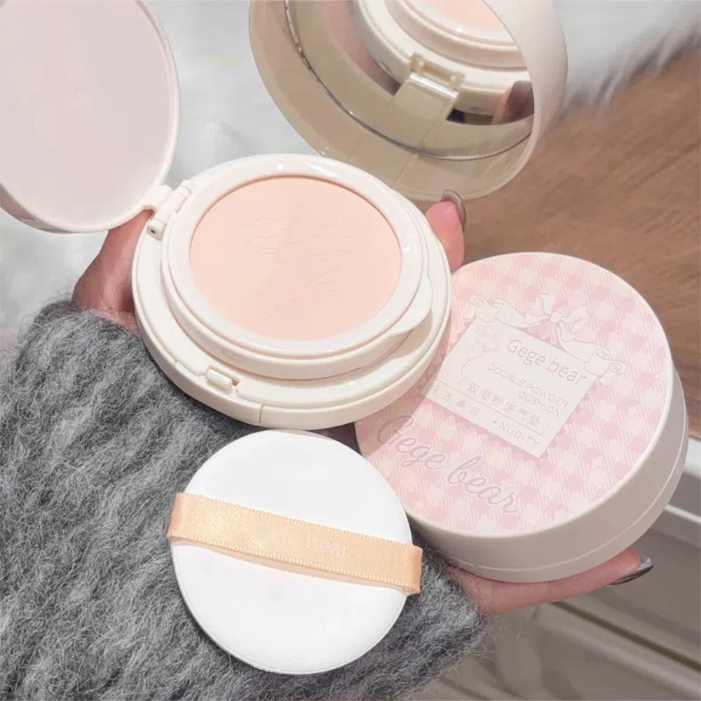 Polvos compactos mate para rostro, control de aceite, cobertura total natural, hidratante, blanqueador, base de maquillaje en crema, 2 en 1 cosmético