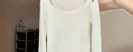 2025 New Long-sleeved Sweaters for Women Slim-fitting Square-neck Bottoming Shirts for Autumn Winter High-end Low-neck Tops - Lootquake