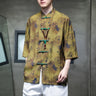 M-5XL Plus Size Mens Chinese Traditional Floral Printed Tang Shirts Frog Button Down Kong Fu Half Sleeve Summer Clothing XXXXXL - Lootquake