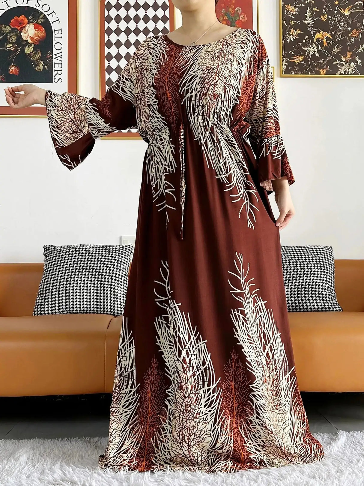 Vestido largo Abaya de algodón suelto de manga larga con estampado dashiki africano de nuevo estilo para mujer, vestido informal de verano