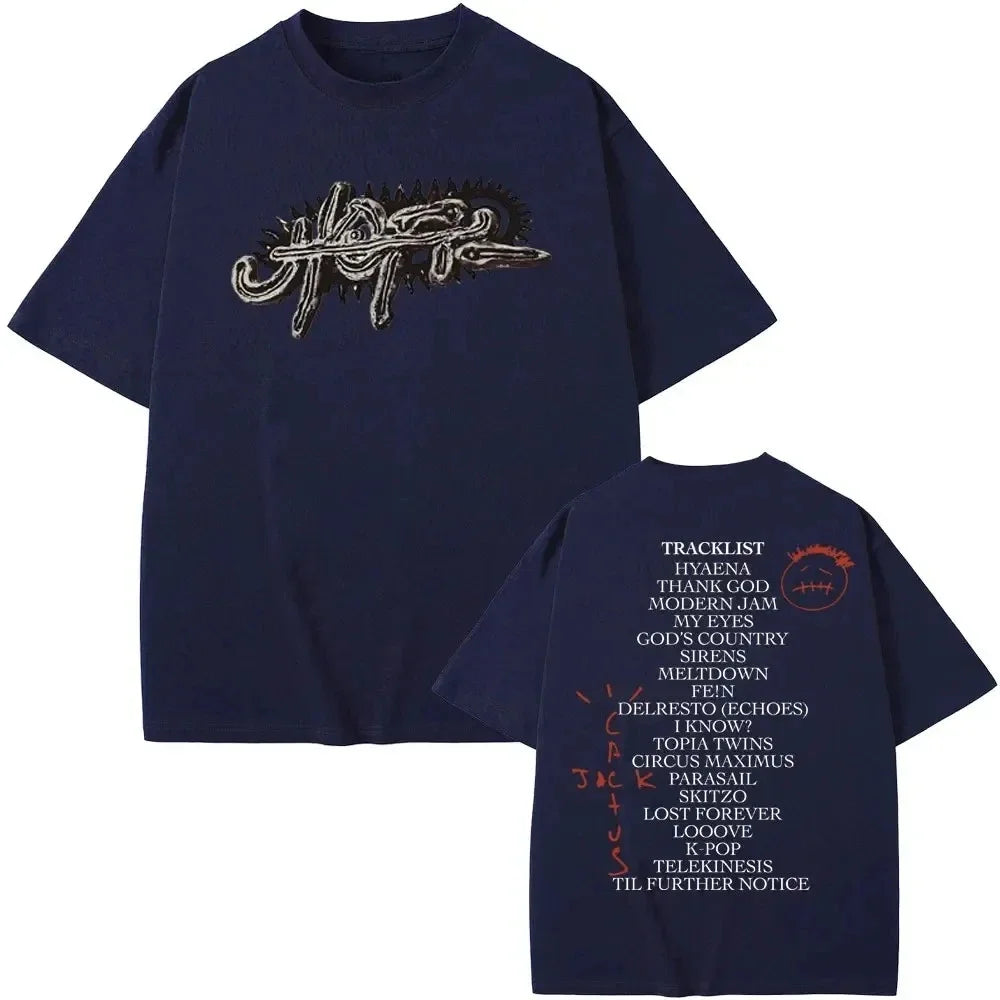 Rapper Cactus Jack Tshirt UTOPIA Album Graphics T-shirts Men's Hip Hop Pure Cotton Tees Male Casual Oversized T Shirt Streetwear - Lootquake