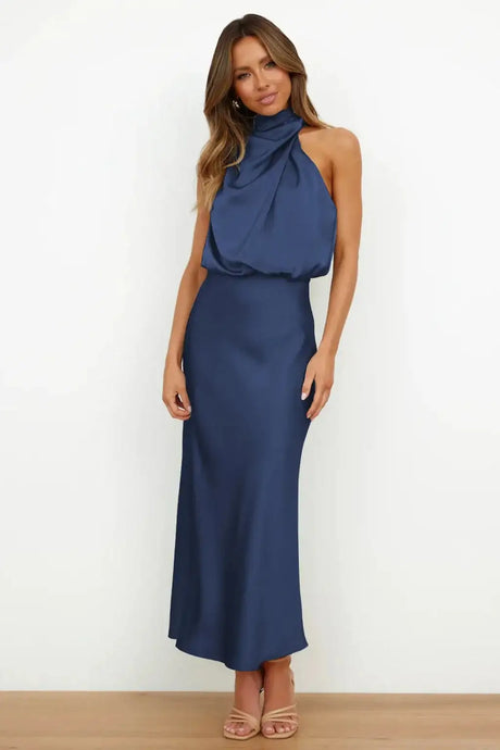 Summer High-End Silk Satin Sleeveless Long Dress Women Fashion Elegant Celebrity Dresses Evening Dress Party Clothes Ladies - Lootquake