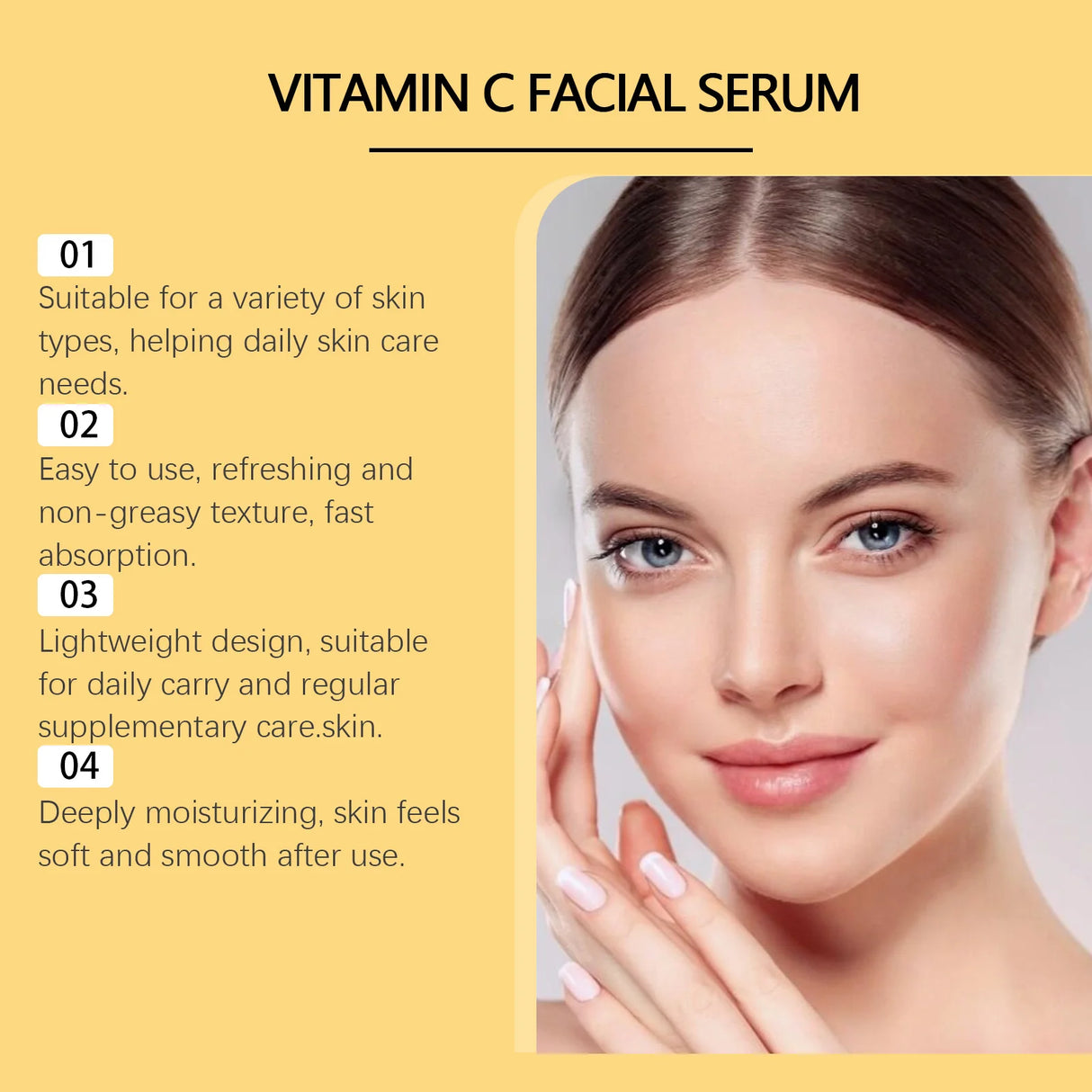 Suero facial hidratante con vitamina C: nutritivo, mejora la elasticidad de la piel y reduce las líneas de expresión. Esencia diaria para el cuidado de la piel.