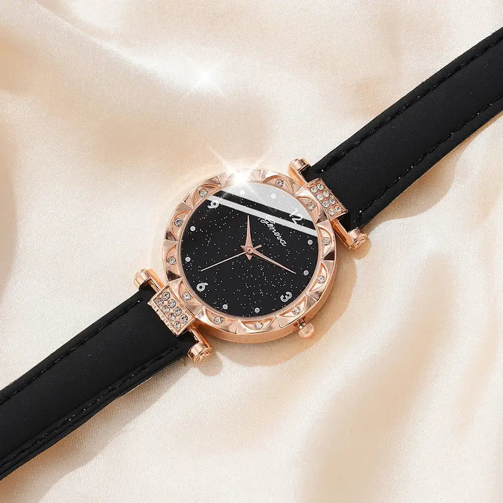 Womens Watches 5Pcs Set Luxury Rhinestone Women Fashion Elegant Wristwatch Quartz Watch For Girl WristWatch Bracelet Gift - Lootquake