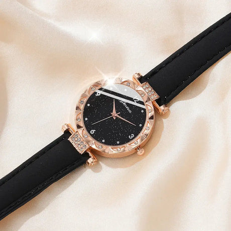 Womens Watches 5Pcs Set Luxury Rhinestone Women Fashion Elegant Wristwatch Quartz Watch For Girl WristWatch Bracelet Gift - Lootquake