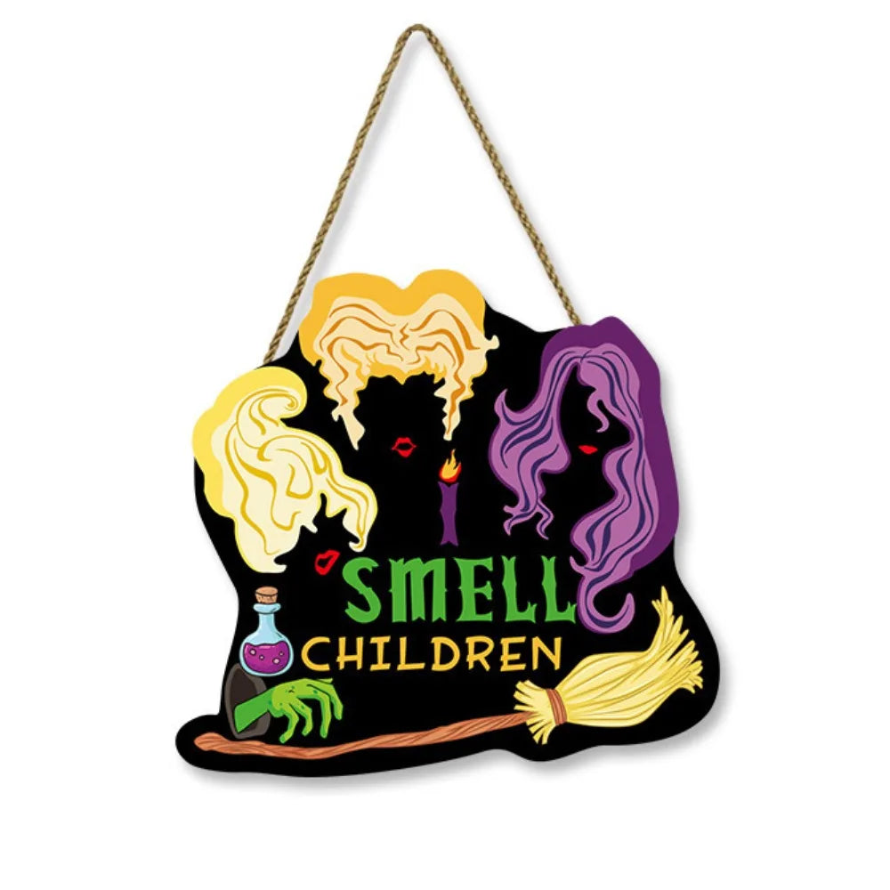 Party Decor Wooden Halloween Pumpkin Door Sign Funny Cute Pumpkin Hanger Wreath Cartoon Creative Door Hanging Pendant Kids