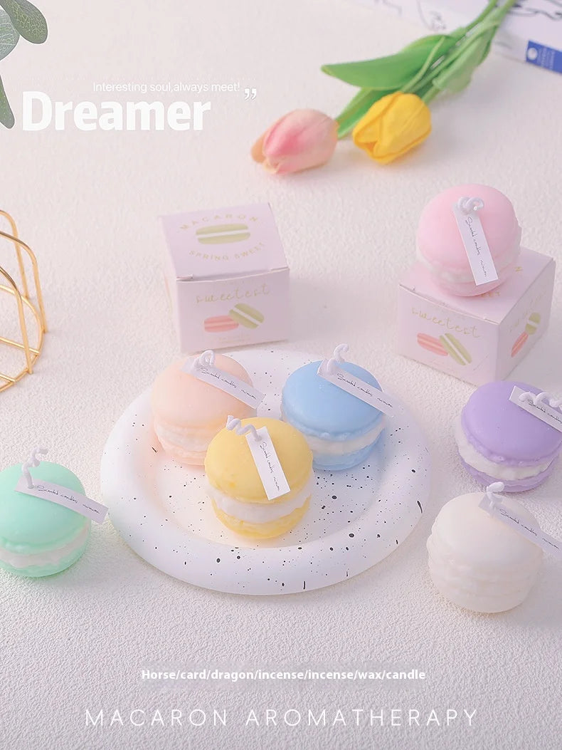 Velas de aromaterapia con diseño creativo de macarrones (2025), colección de fragancias para el hogar, adornos decorativos, regalos de Navidad y cumpleaños.
