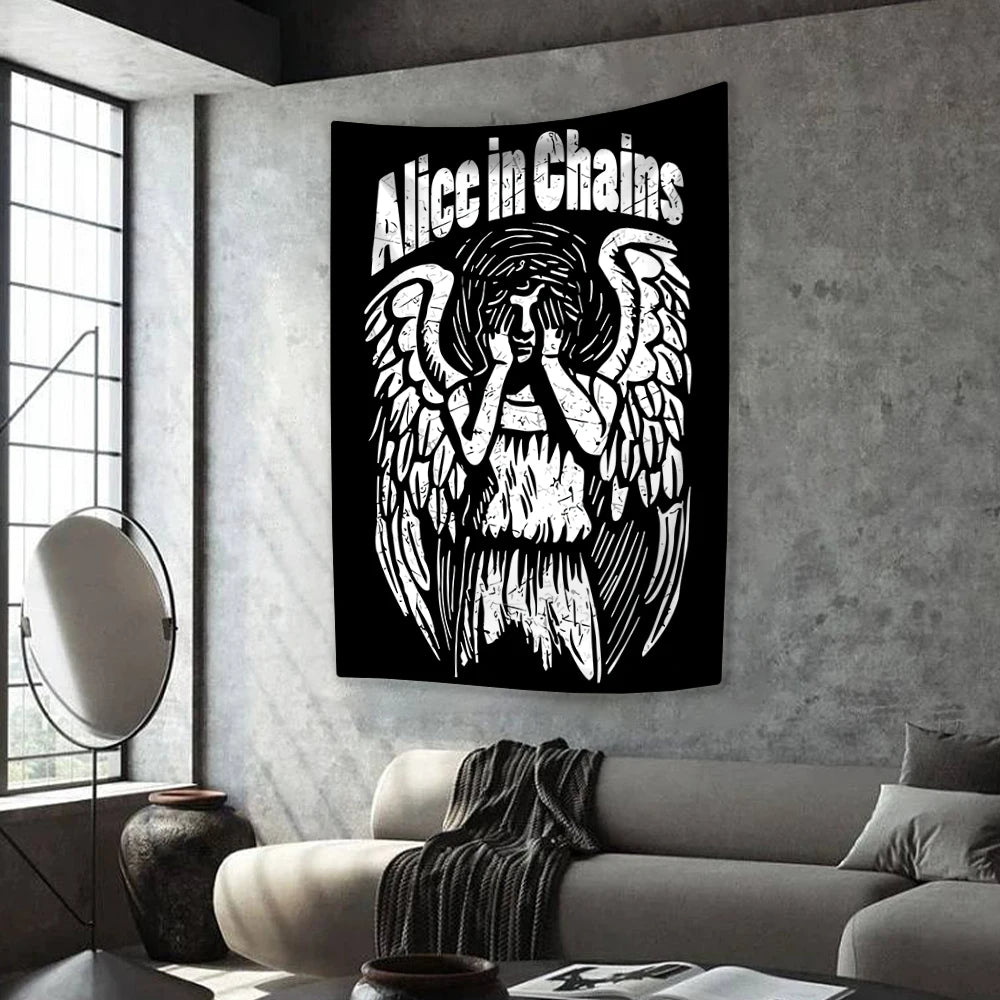 Tapiz de banda de rock A-Alice In Chains Música Decoración del hogar Estética Colcha Tapiz de pared Alfombras Cubierta de dormitorio Tela