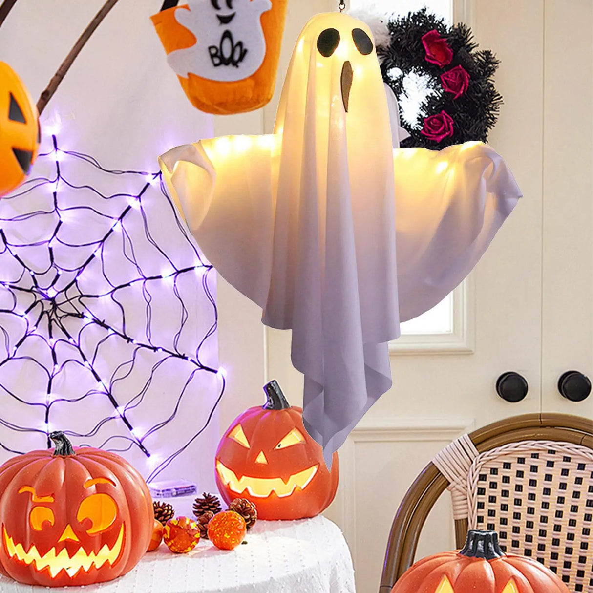 Ghost Decorations Scary LED Ghost Flying Ghost With Flexibly Adjusted Poses Halloween Pendant Decorations Hangable Party Decors