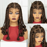 Blonde 12 Inch Synthetic Braided Wigs | Transparent Full Lace Bantu Knotless Box Braids with Baby Hair for Black Women