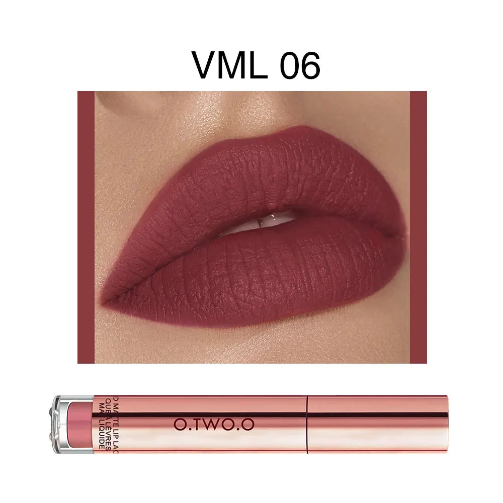 O.TWO.O 12 colores Lápiz labial mate aterciopelado de alta calidad Maquillaje de labios de larga duración Resistente al agua Fácil de usar Brillo labial líquido mate