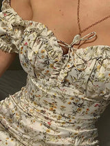 Slash neck Floral Print Split Beach Dress Women Summer Elegant Ruffles Party Long Dress Vestidos S~3XL - Lootquake
