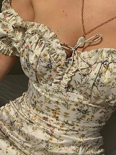 Slash neck Floral Print Split Beach Dress Women Summer Elegant Ruffles Party Long Dress Vestidos S~3XL - Lootquake