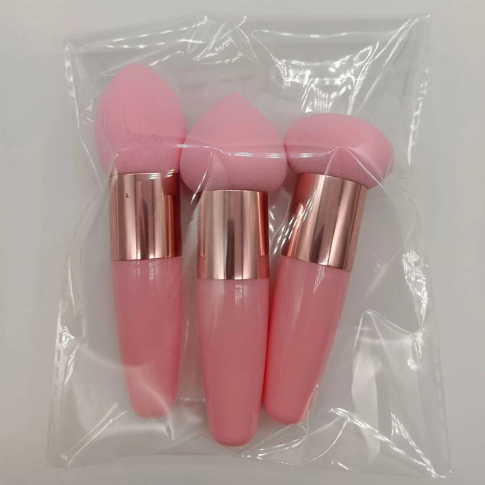 Lot de 3 pinceaux de maquillage pour femme, houppette à tête de champignon, pour fond de teint, correcteur, estompeur, avec manche lisse, outils de beauté