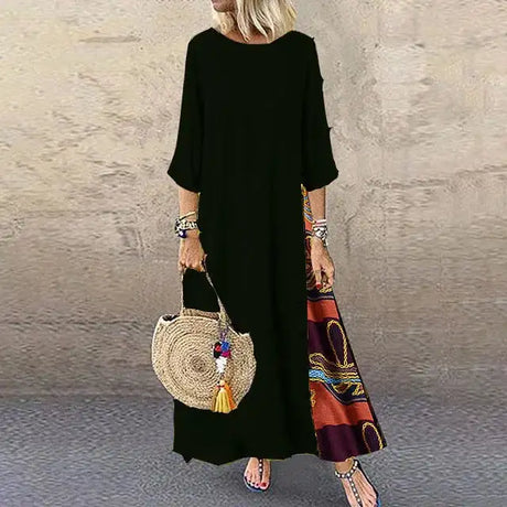 Women's Fashion Casual Loose Big Swing Half Sleeve Long Dress Floral Holiday Maxi Dress Plus Size Vestidos Longos Robe - Lootquake